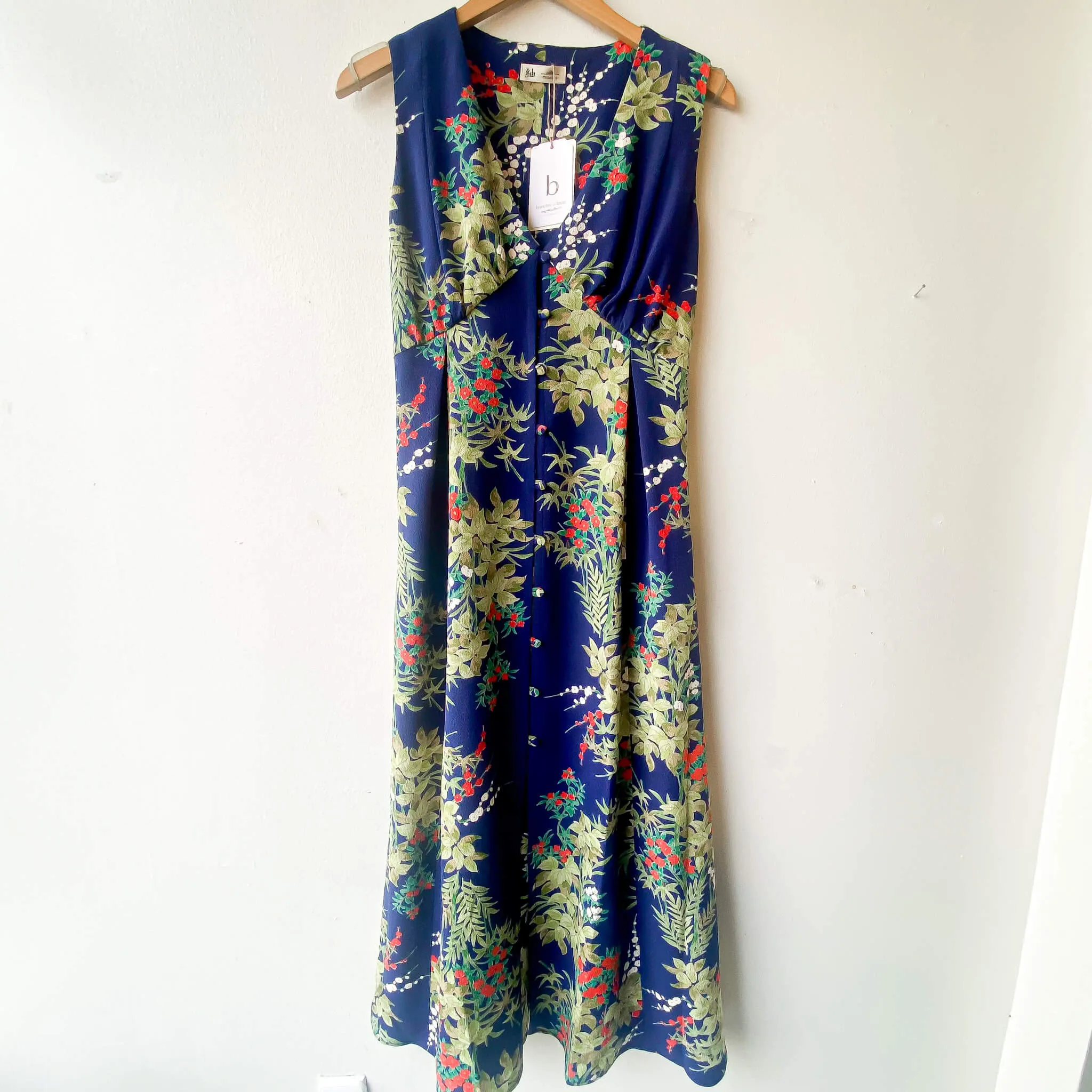 Tsumugi | Vintage Silk Kimono V-neck Dress | VD4- Blue