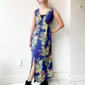 Tsumugi | Vintage Silk Kimono V-neck Dress | VD4- Blue