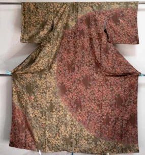 Unused Brown Houmongi - Crest Moon Light Brown Dark Brown Komon - Golden Accenting High Quality Silk