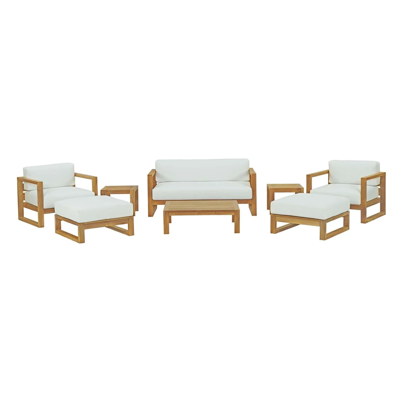 Upland 8 Piece Outdoor Patio Teak Set Natural White EEI-3117-NAT-WHI-SET