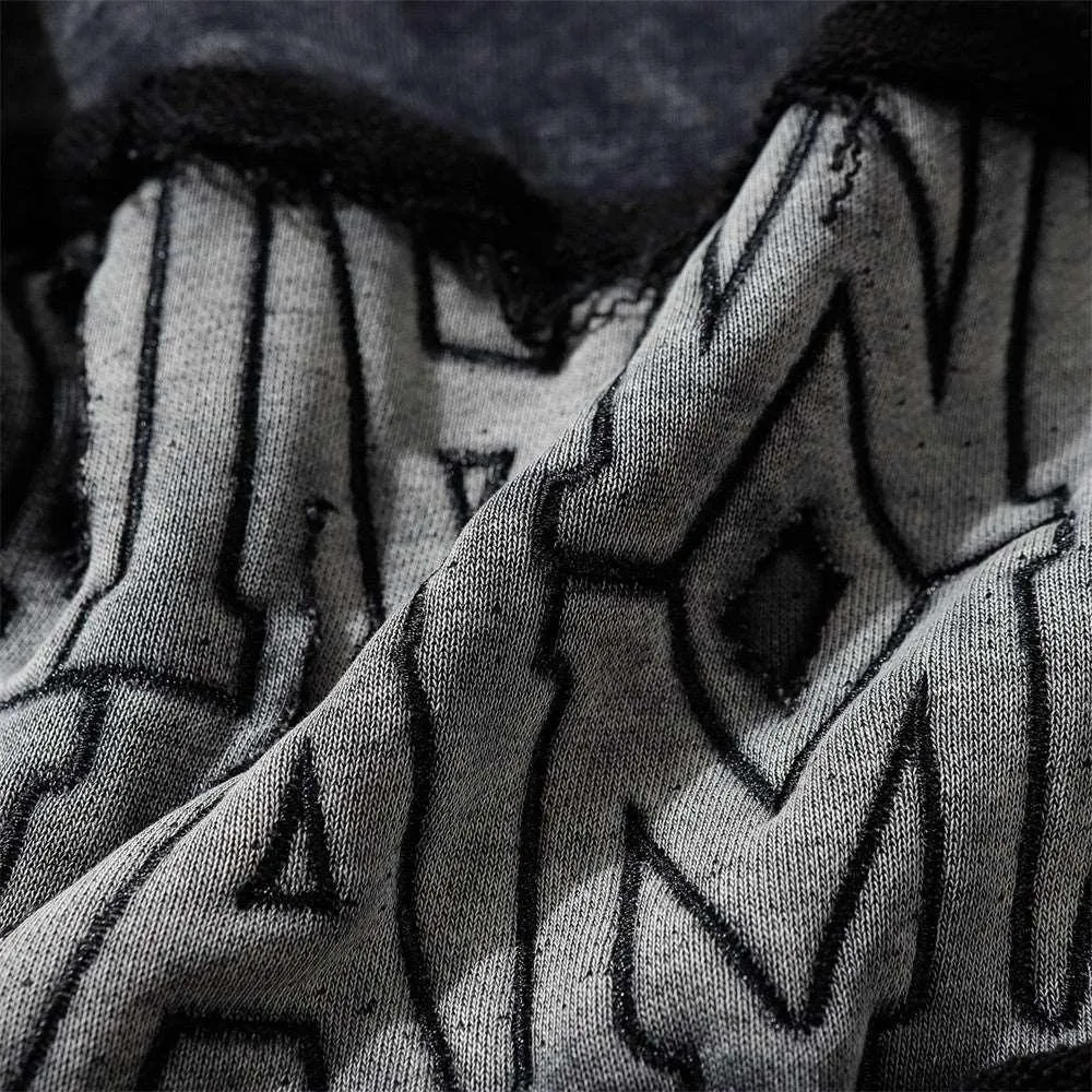 Vintage Black Acid Wash Hoodie with Embroidered Logo Patch