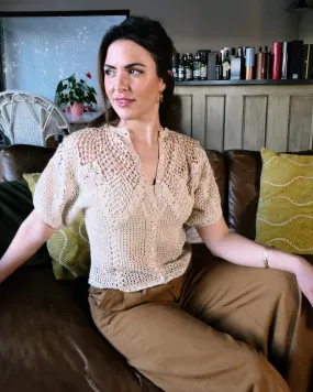 Vintage Crochet Button Down Short Sleeve Top