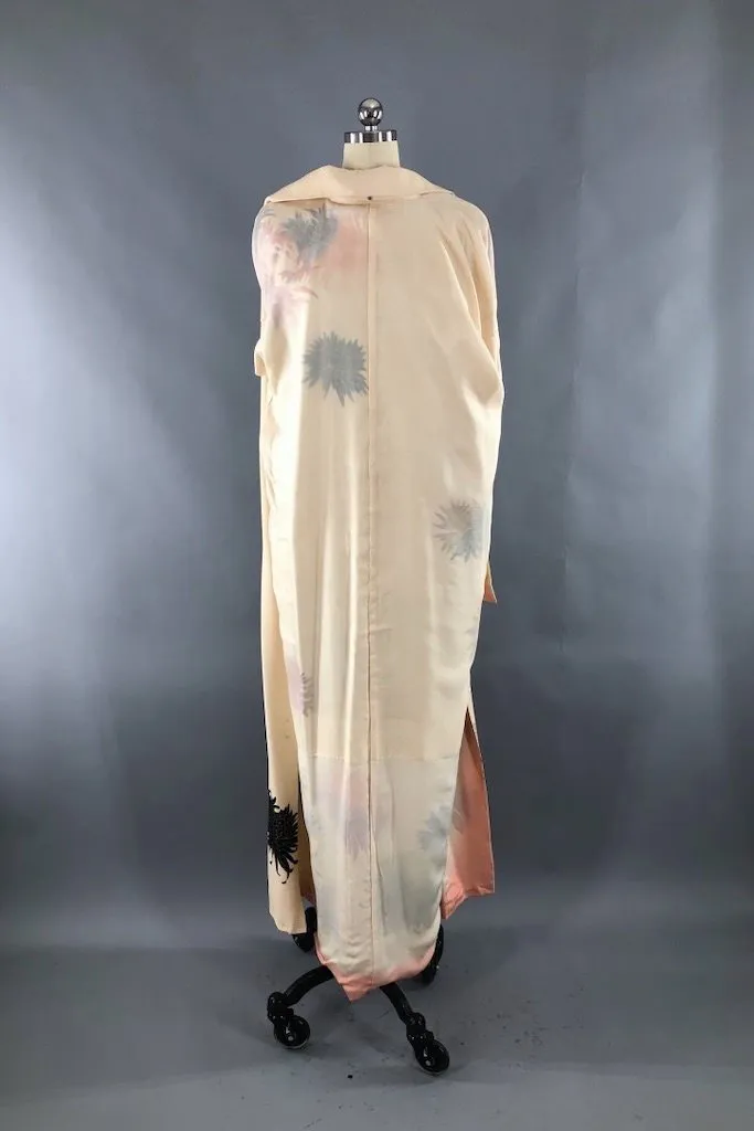Vintage Ivory Gold Chrysanthemum Silk Kimono Robe