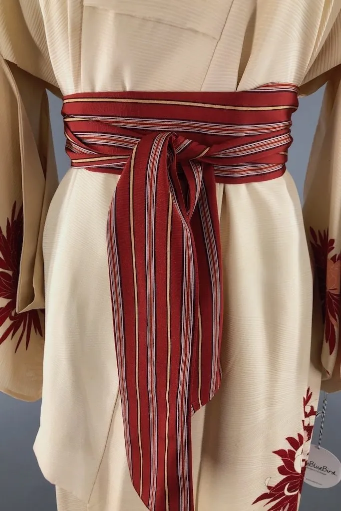 Vintage Ivory Gold Chrysanthemum Silk Kimono Robe