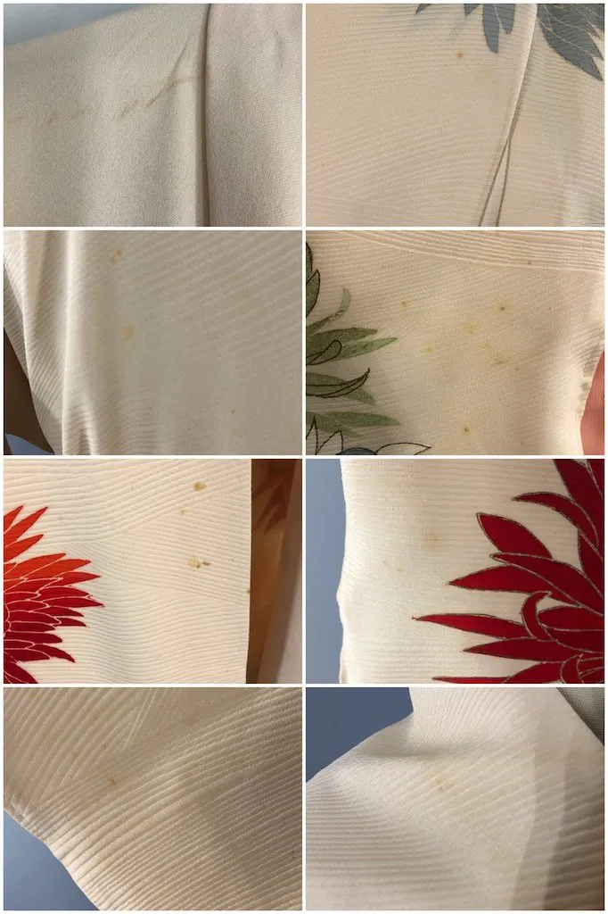 Vintage Ivory Gold Chrysanthemum Silk Kimono Robe