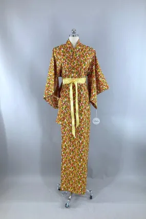 Vintage Mod Yellow & Green Cotton Kimono