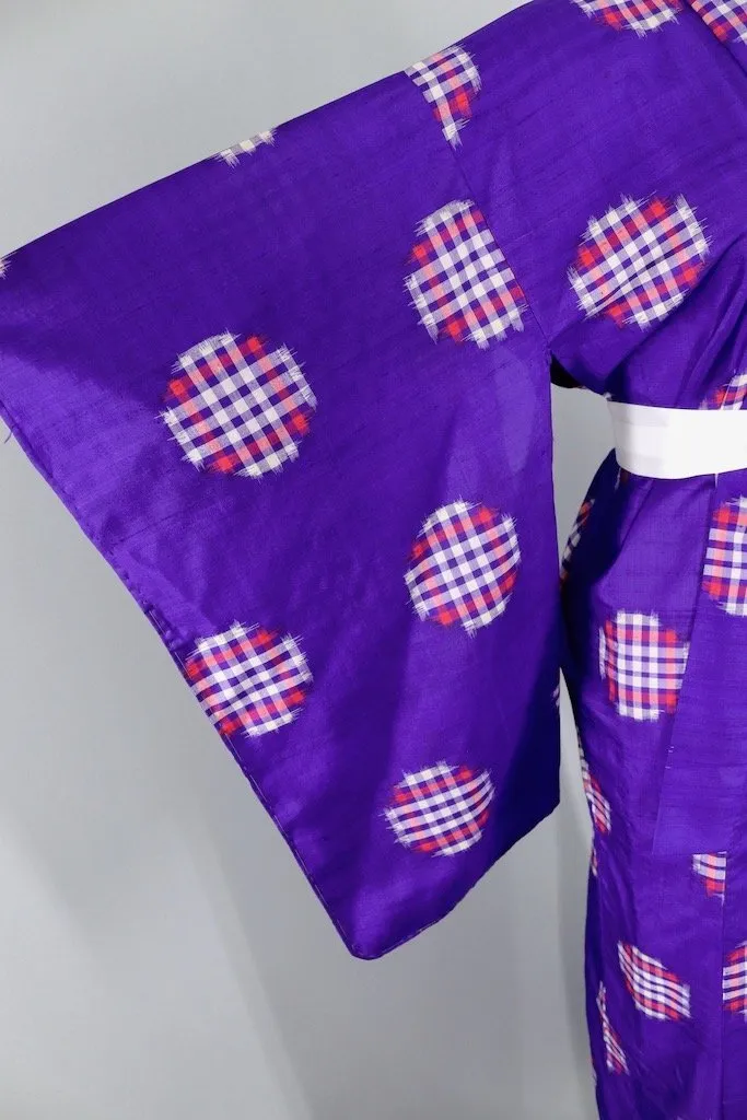 Vintage Purple Gingham Ikat Silk Kimono