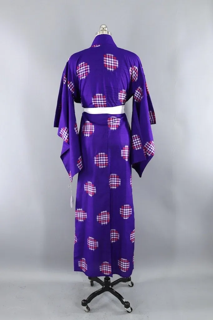 Vintage Purple Gingham Ikat Silk Kimono