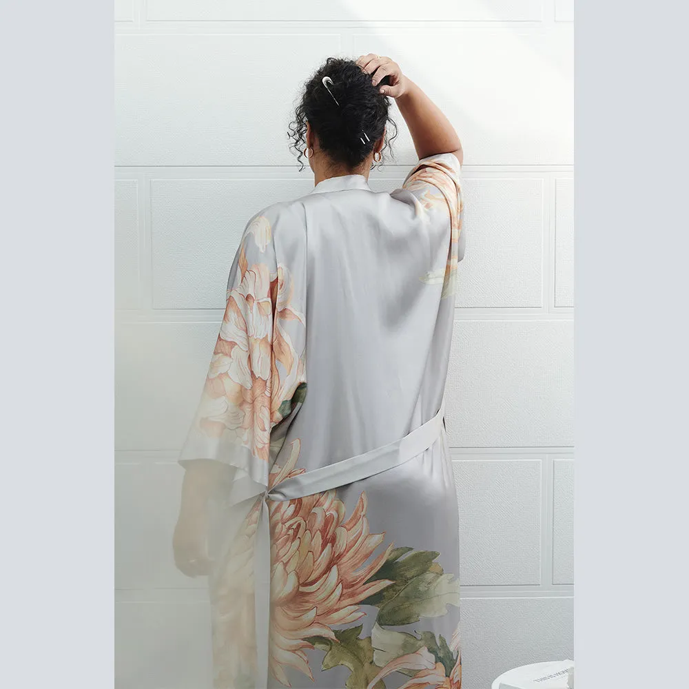 Washable Silk Kiku Long Kimono Robe (Plus Size)