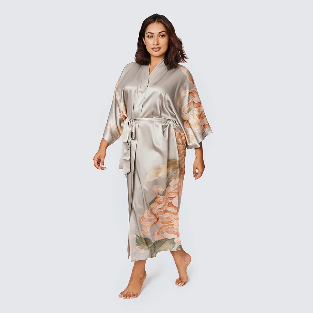 Washable Silk Kiku Long Kimono Robe (Plus Size)