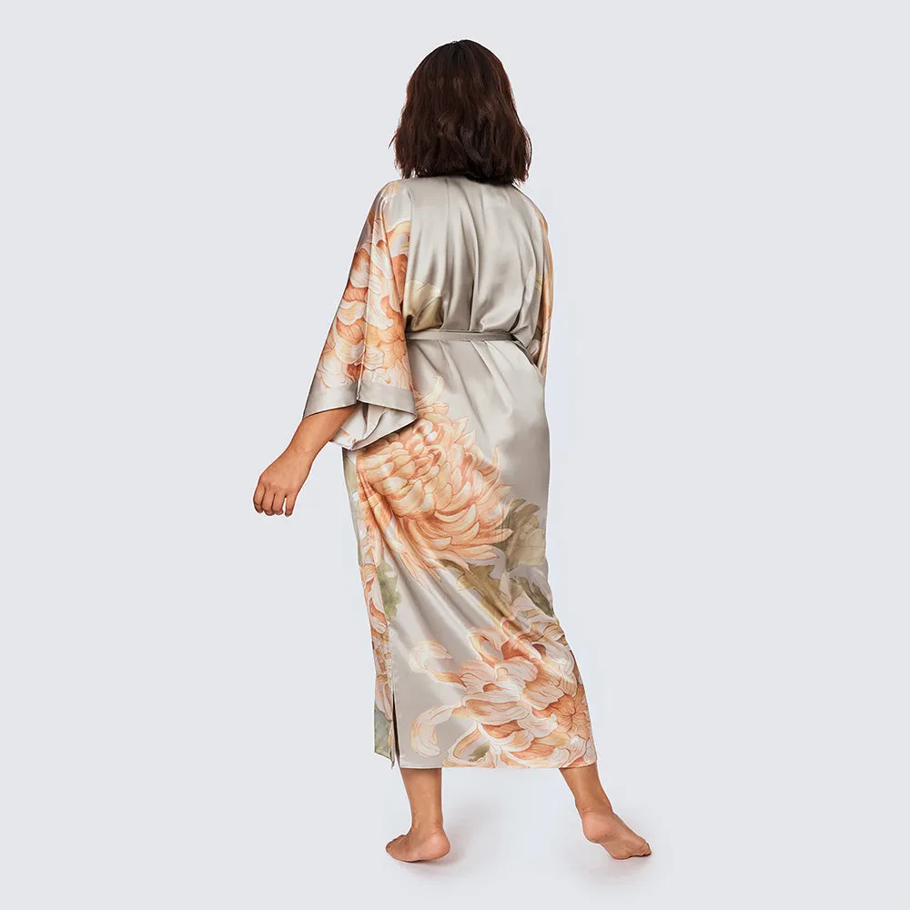Washable Silk Kiku Long Kimono Robe (Plus Size)