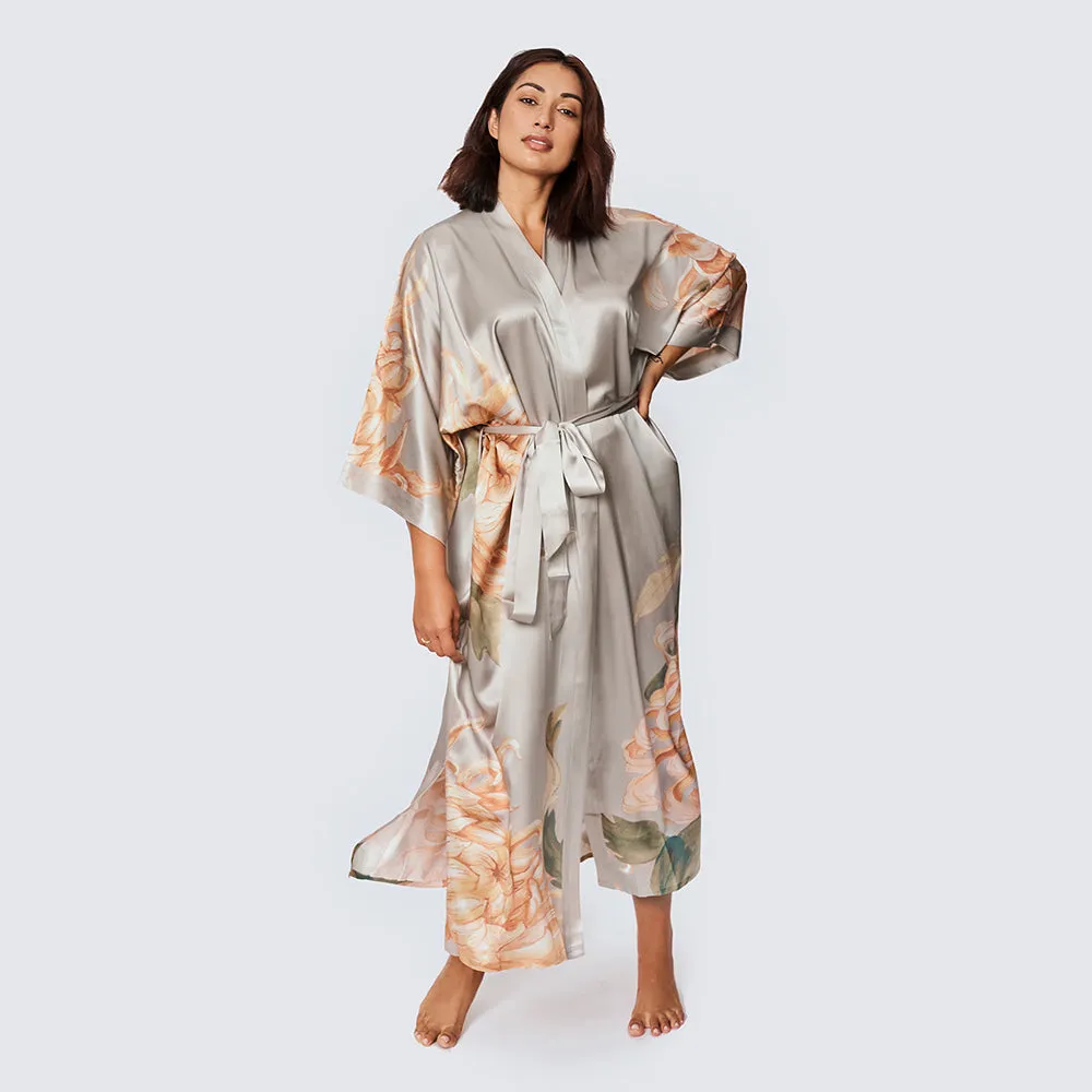 Washable Silk Kiku Long Kimono Robe (Plus Size)