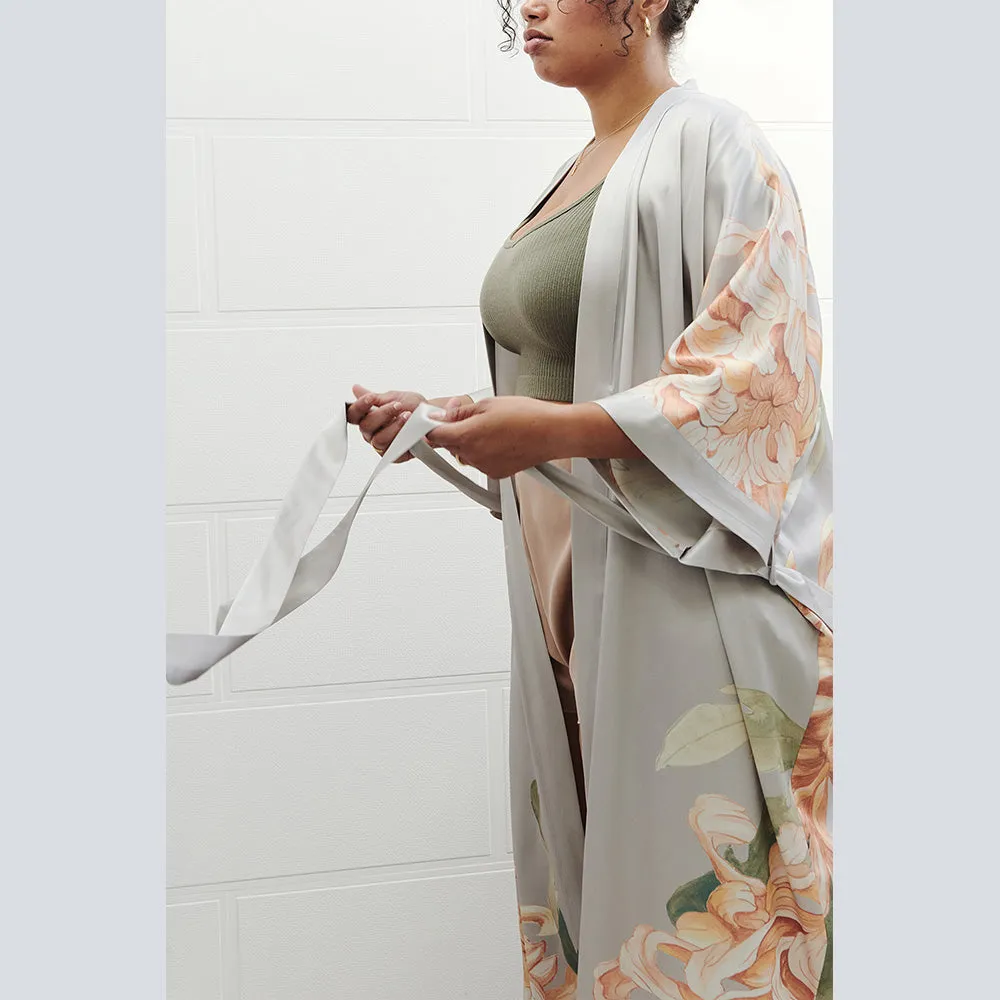 Washable Silk Kiku Long Kimono Robe (Plus Size)