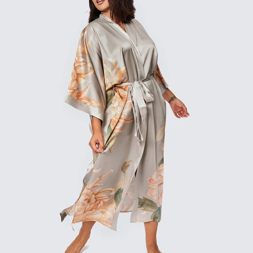 Washable Silk Kiku Long Kimono Robe (Plus Size)