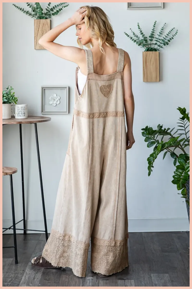 Washed Lace Hem Terry Overall