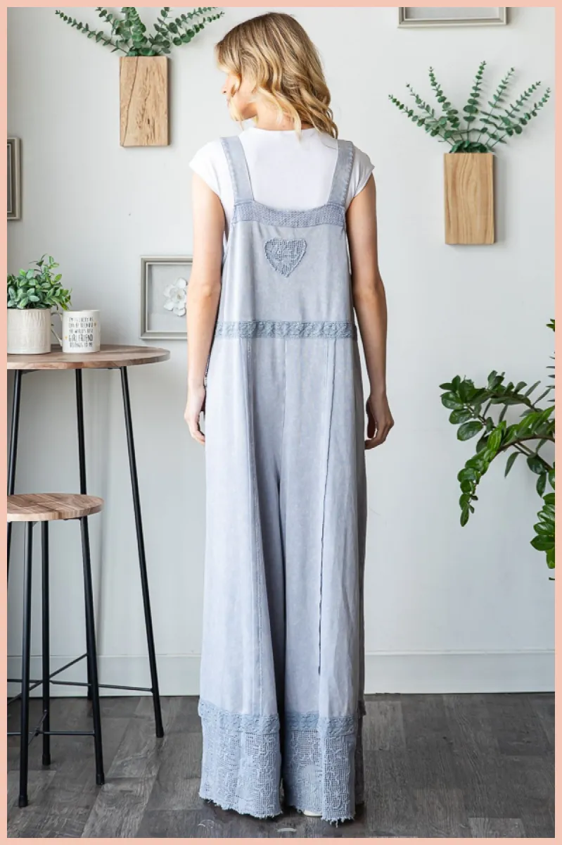 Washed Lace Hem Terry Overall