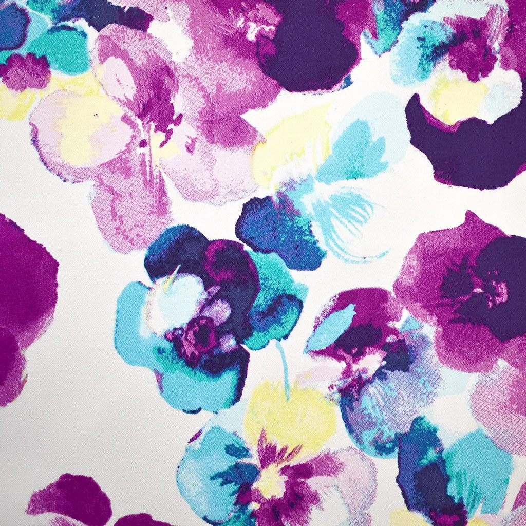 Watercolor Pansy Stretch Sateen Orchid/Turquoise
