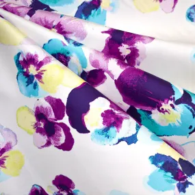 Watercolor Pansy Stretch Sateen Orchid/Turquoise