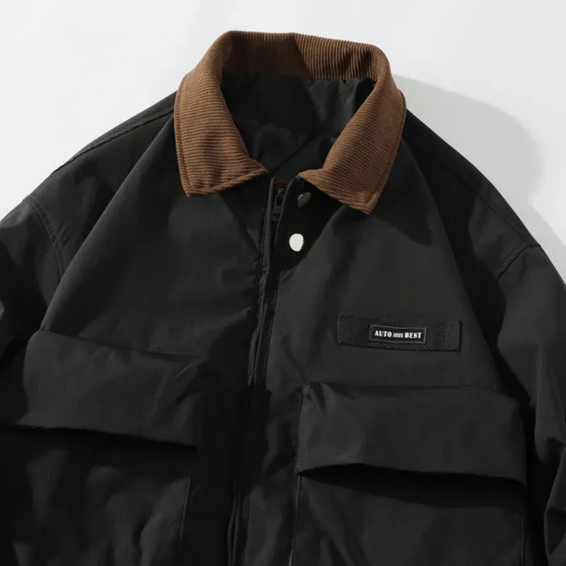 Wiaofellas  -  Autumn Men Pilot Jacket Multi-Pocket Retro Streetwear Casual Corduroy Patchwork Lapel Jacket Male Outerwear Clothing