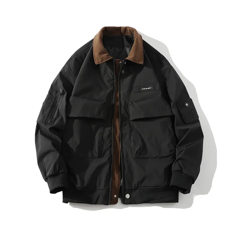 Wiaofellas  -  Autumn Men Pilot Jacket Multi-Pocket Retro Streetwear Casual Corduroy Patchwork Lapel Jacket Male Outerwear Clothing