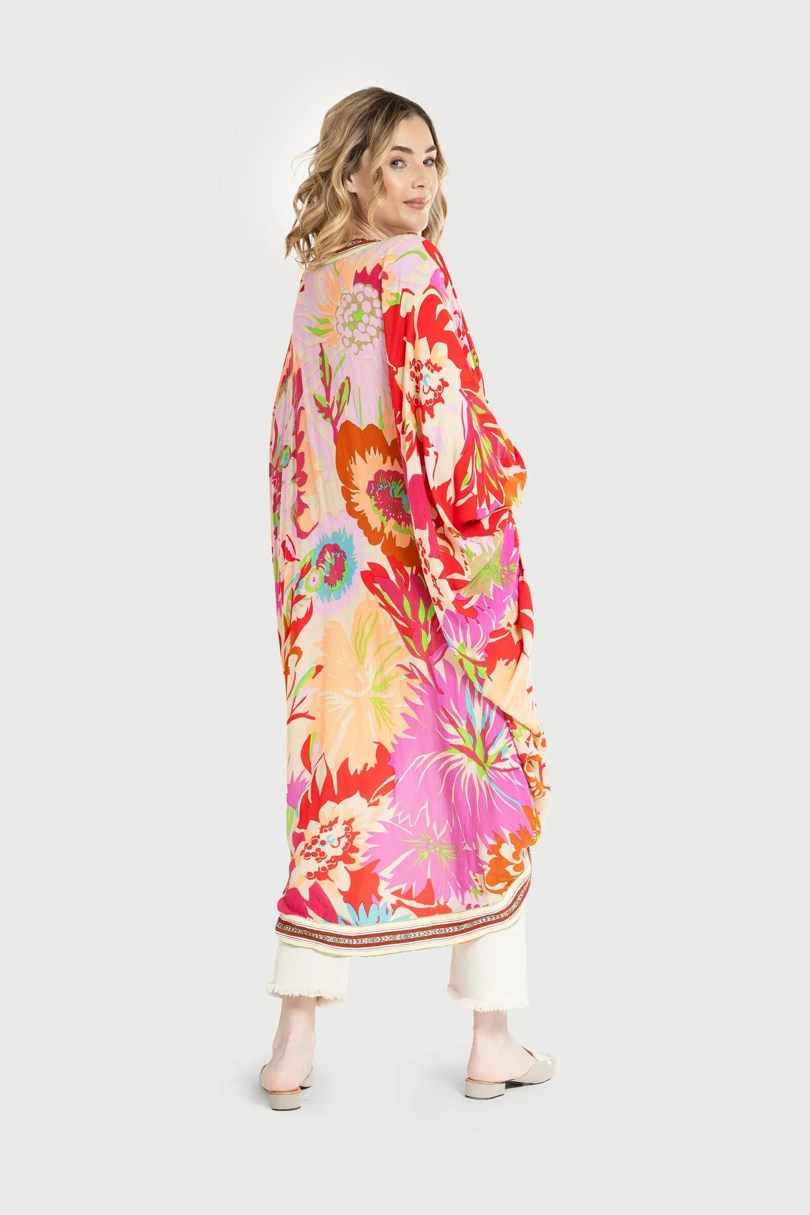 Wing Sleeve Floral Kimono