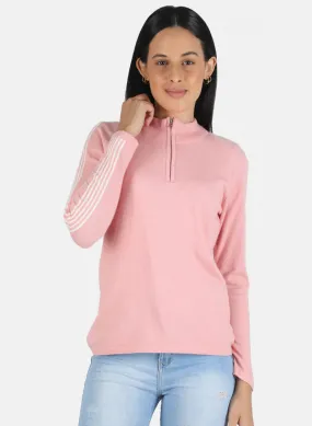 Women Pink Self Design Pullover