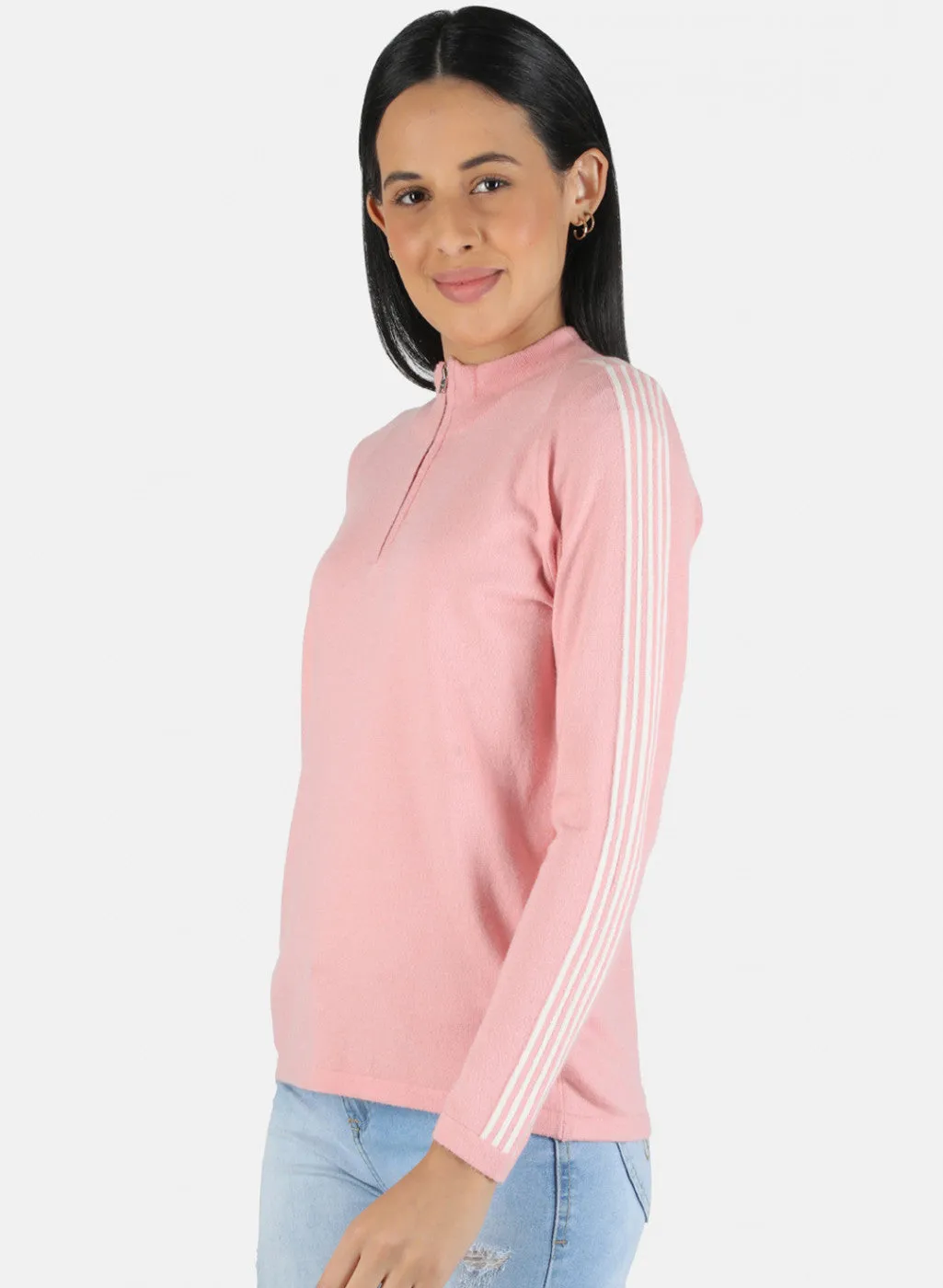 Women Pink Self Design Pullover