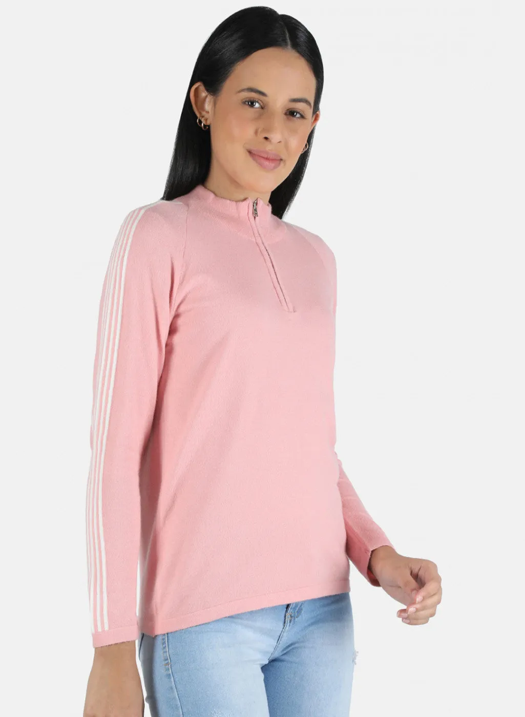 Women Pink Self Design Pullover