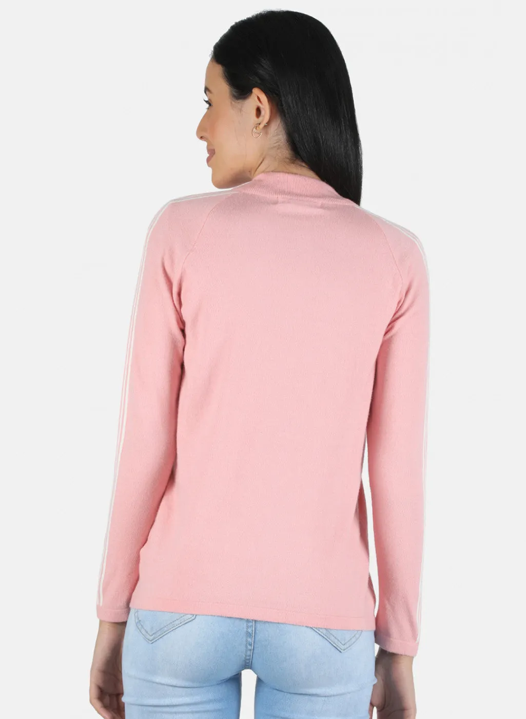 Women Pink Self Design Pullover