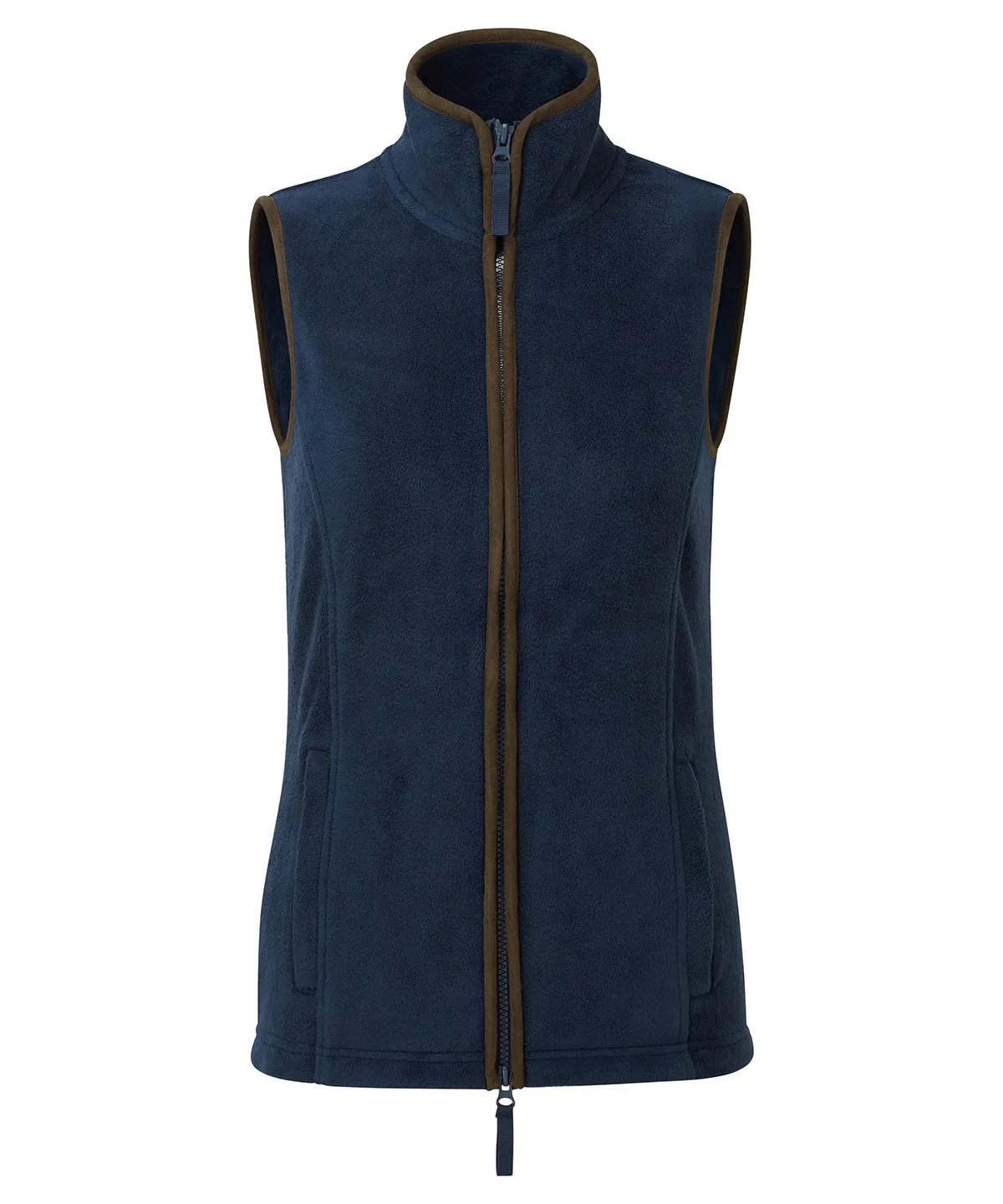 Womens artisan fleece gilet | Navy/Brown