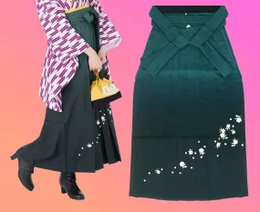 Women's Hakama - Green Gradient with White Flowers - Brand New Kimono Pants/Trousers - Washable
